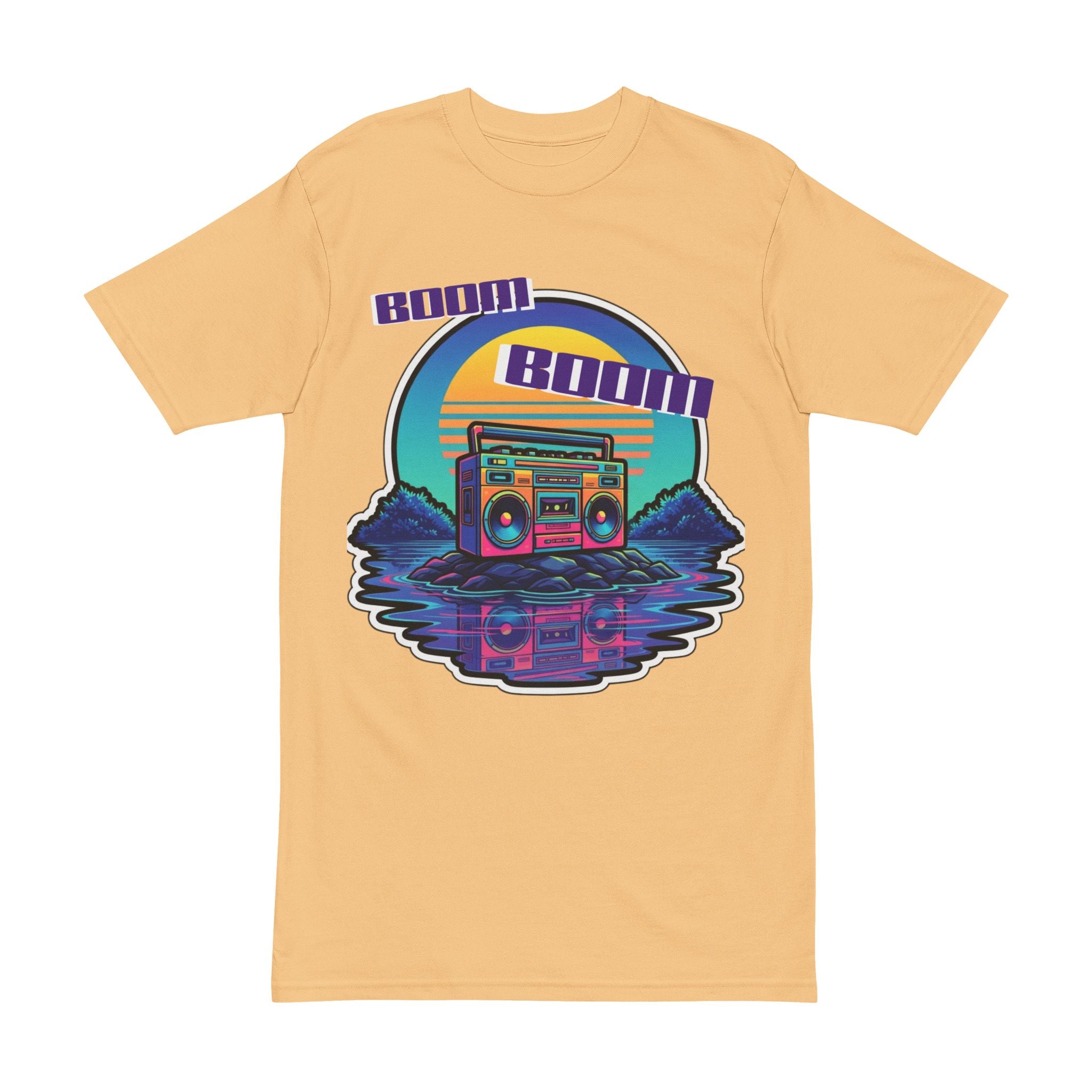Retro Boombox Tee — Sunset Vaporwave Music Graphic Shirt
