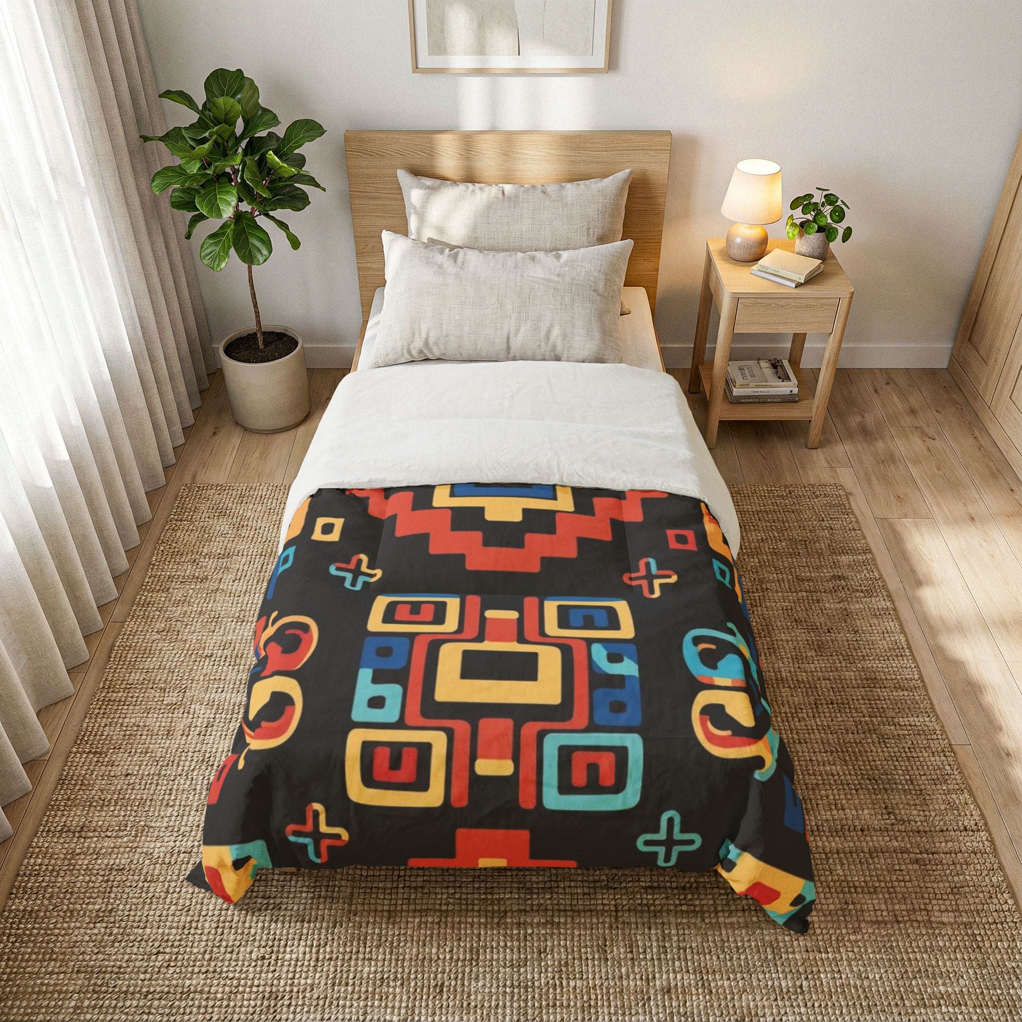 Bohemian Aztec Cotton Comforter – Colorful Geometric Quilt for Bedroom