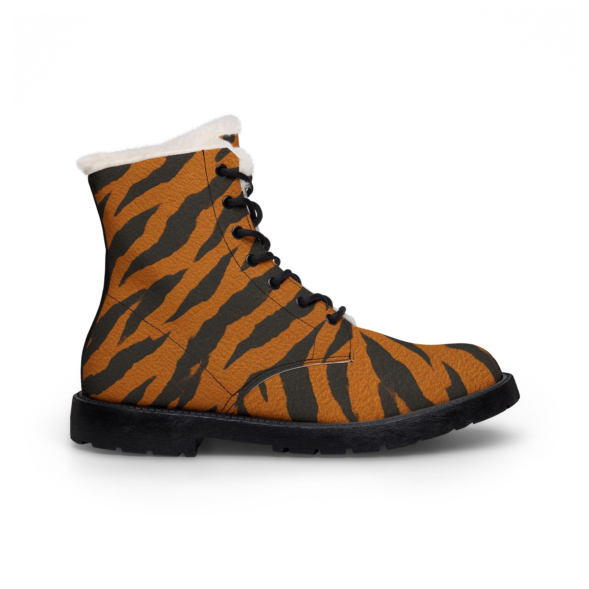 Women's Tiger Stripe Fur-Lined Leather Boots