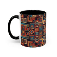 Boho Geometric Accent Mug — Colorful Tribal Pattern Coffee Cup
