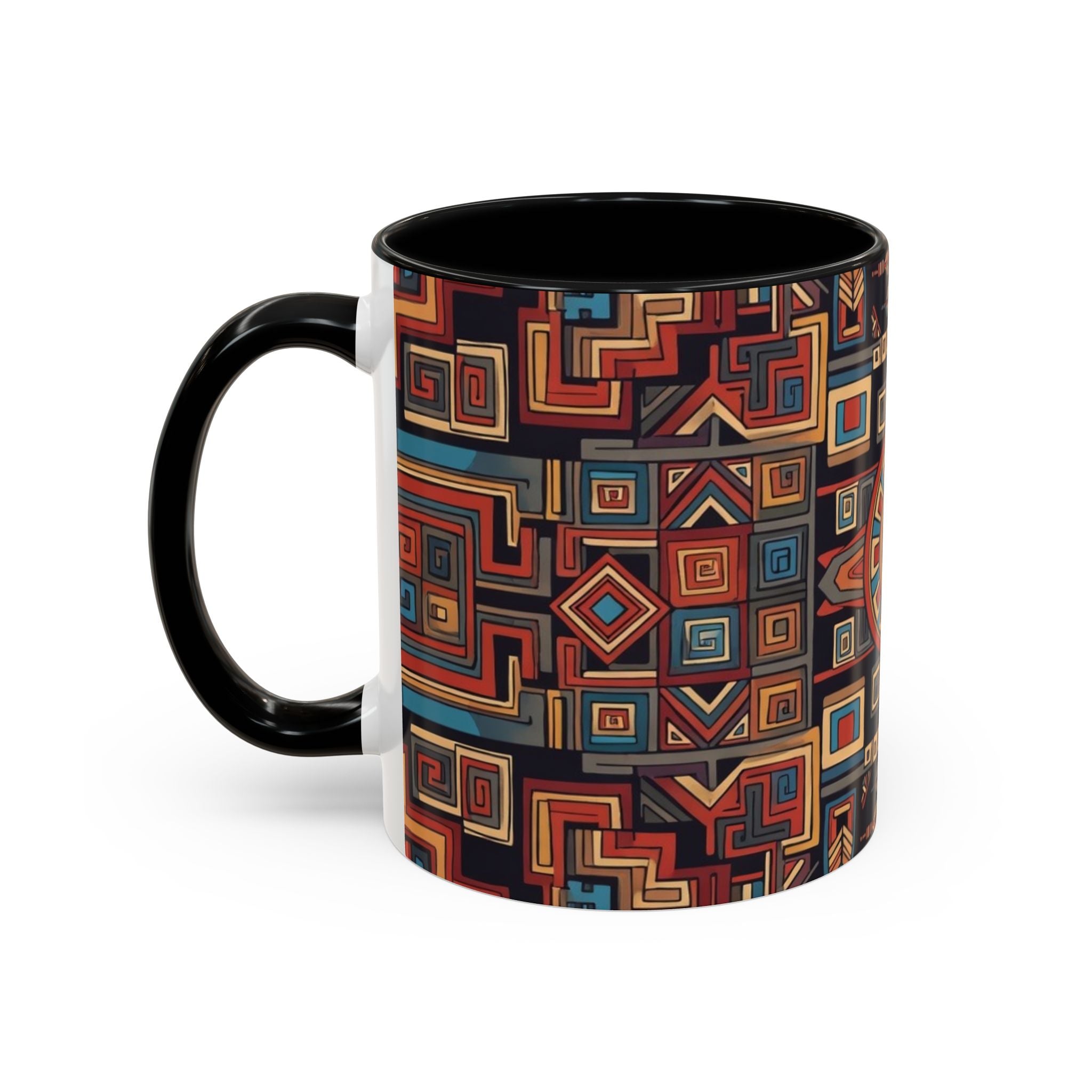 Boho Geometric Accent Mug — Colorful Tribal Pattern Coffee Cup