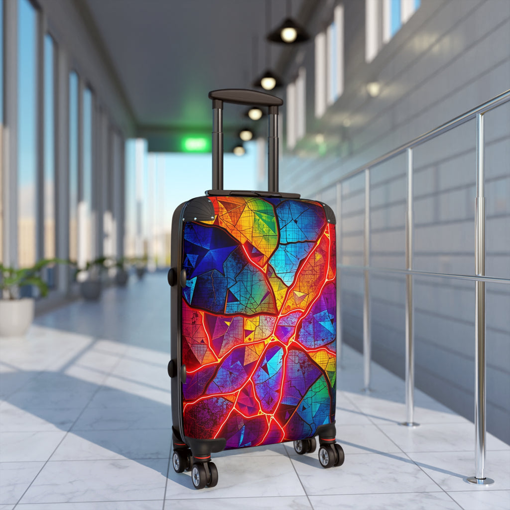 Colorful Cracked Glass Carry-On Suitcase — Vibrant Abstract Travel Luggage