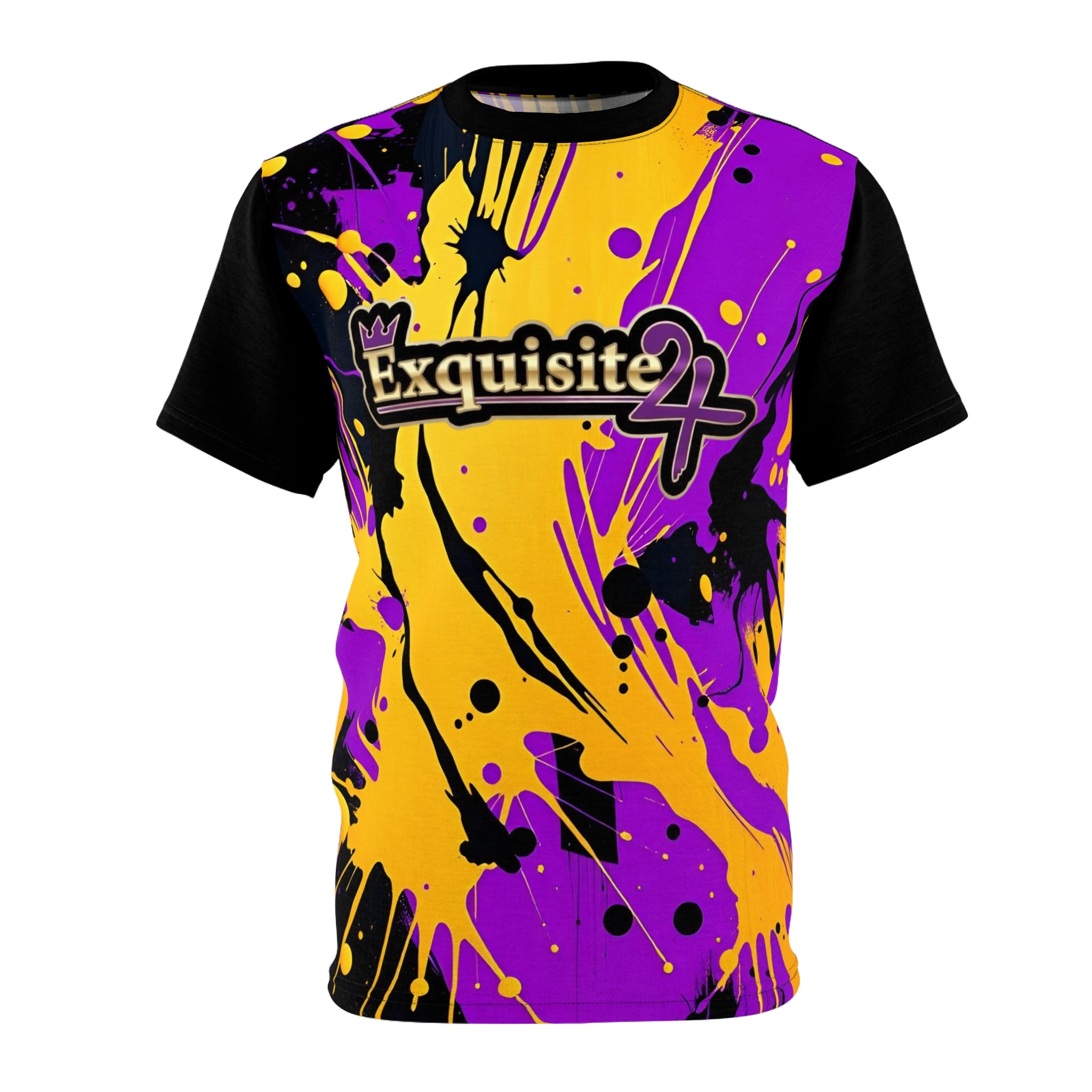 Exquisite 24 Purple & Yellow Paint-Splash All-Over Print Tee
