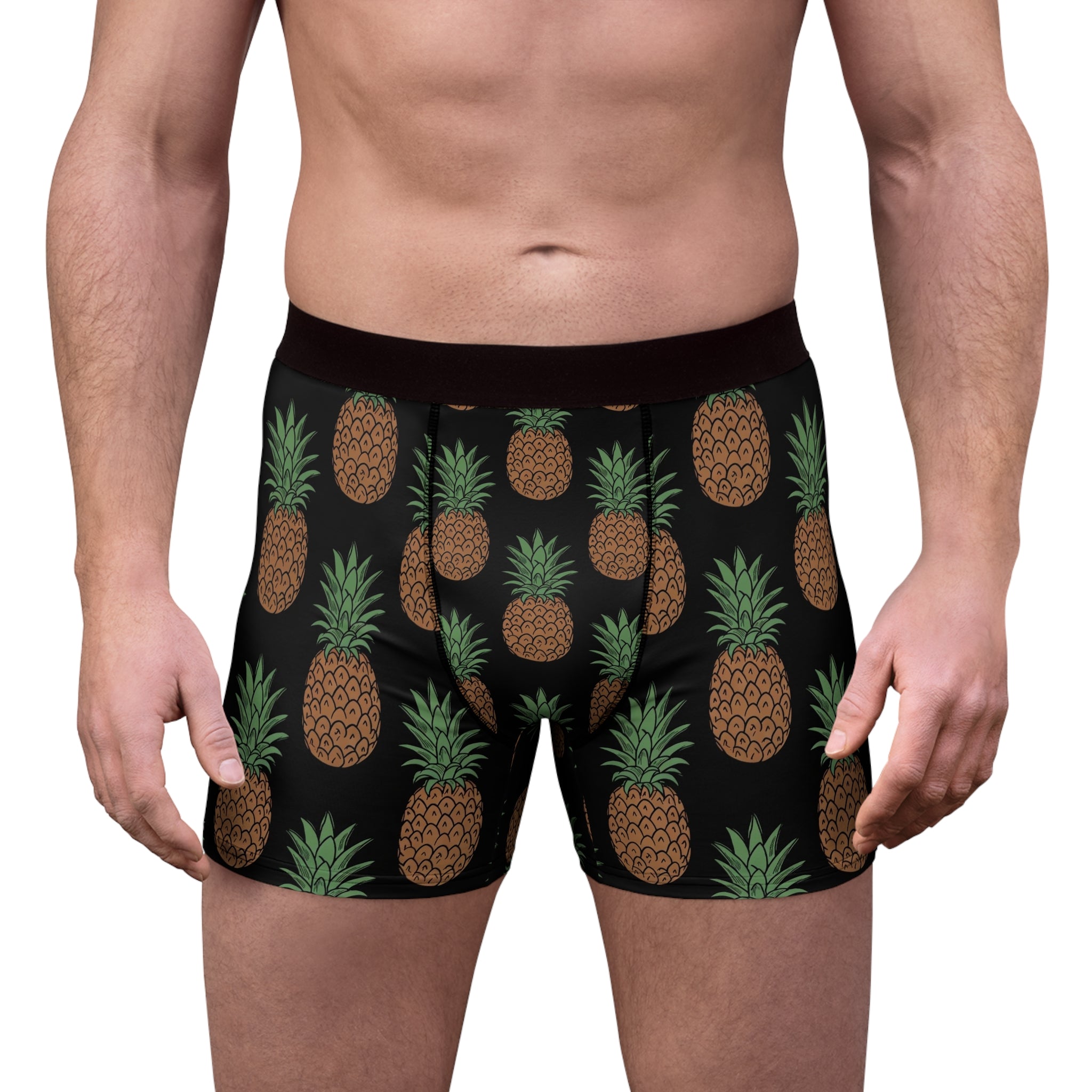 Pineapple Print Men's Boxer Briefs — Tropical All-Over Pattern