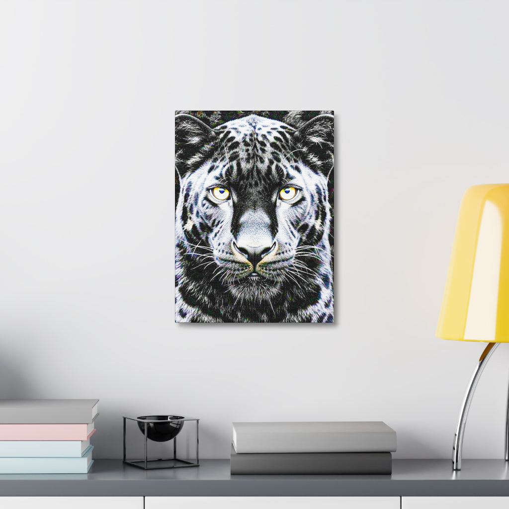 Leopard Portrait Stretched Canvas — Snow Leopard Wall Art with Yellow Eyes