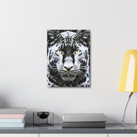 Leopard Portrait Stretched Canvas — Snow Leopard Wall Art with Yellow Eyes