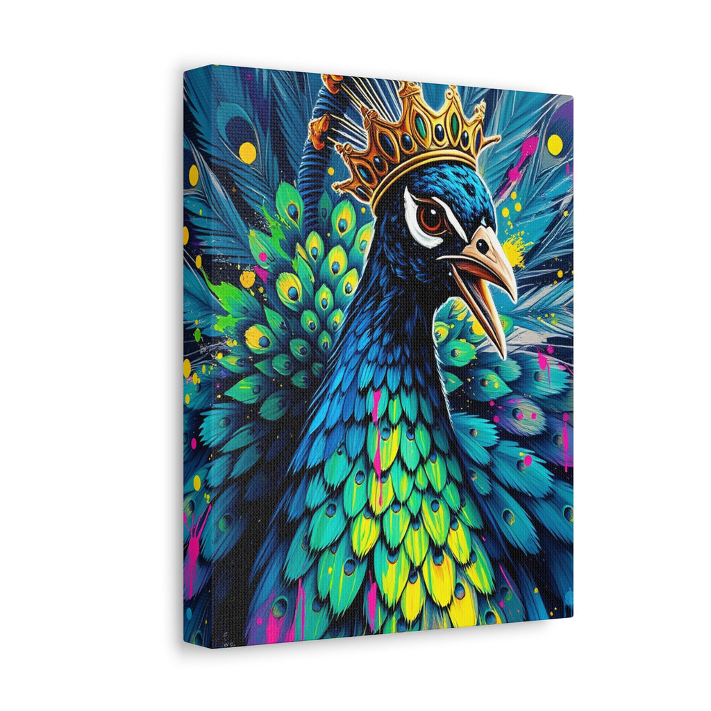 Peacock King Stretched Canvas – Vibrant Crowned Peacock Wall Art