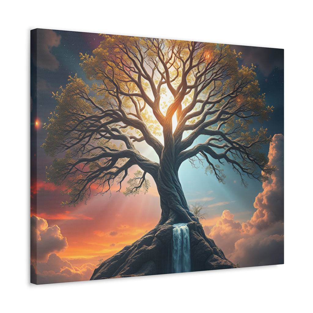 Tree of Light Stretched Canvas Wall Art – Inspirational Fantasy Landscape