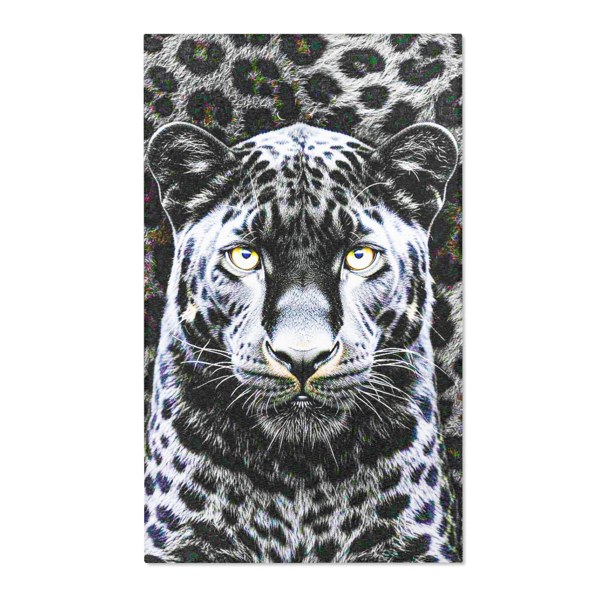 Leopard Portrait Area Rug — Bold Black & White Animal Print Accent Rug
