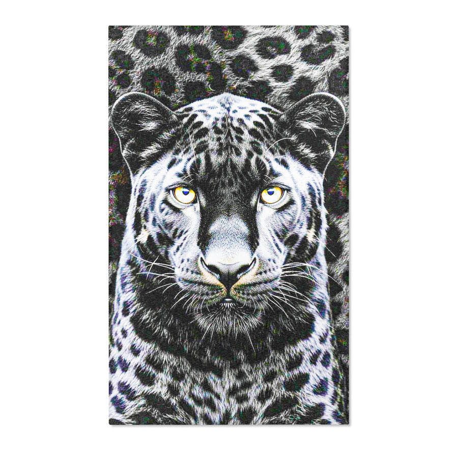 Leopard Portrait Area Rug — Bold Black & White Animal Print Accent Rug
