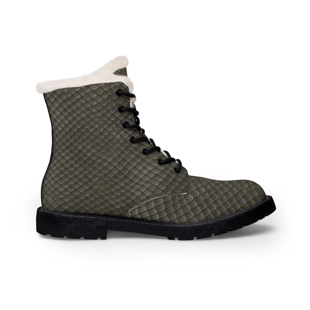 Women's Gray Quilt Print Leather Fur-Lined Boots