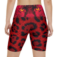 Red Leopard Print Workout Shorts — Women's Athletic Biker Shorts