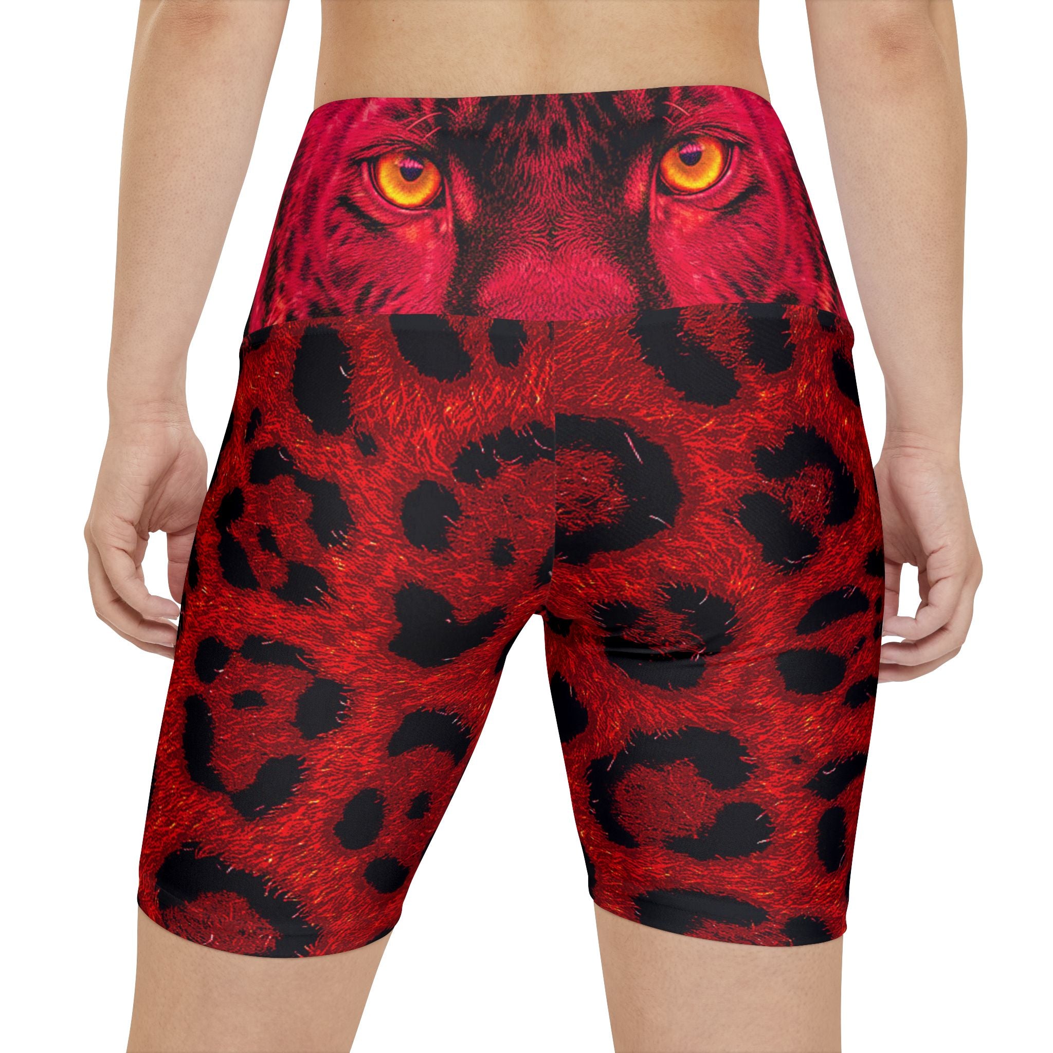 Red Leopard Print Workout Shorts — Women's Athletic Biker Shorts