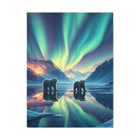 Aurora Polar Bears Stretched Canvas - Northern Lights Wildlife Wall Art