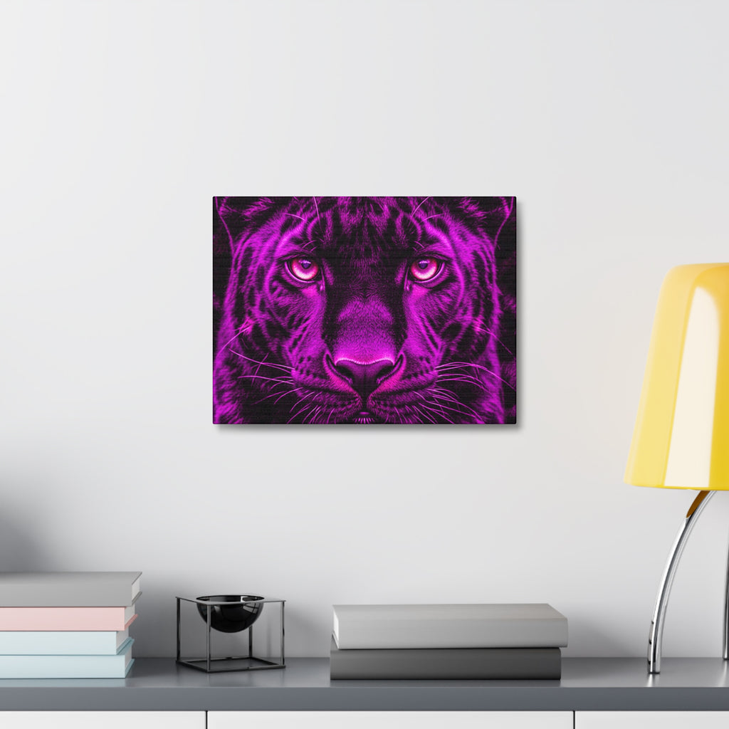 Purple Neon Panther Stretched Canvas – Vibrant Wall Art for Modern Rooms