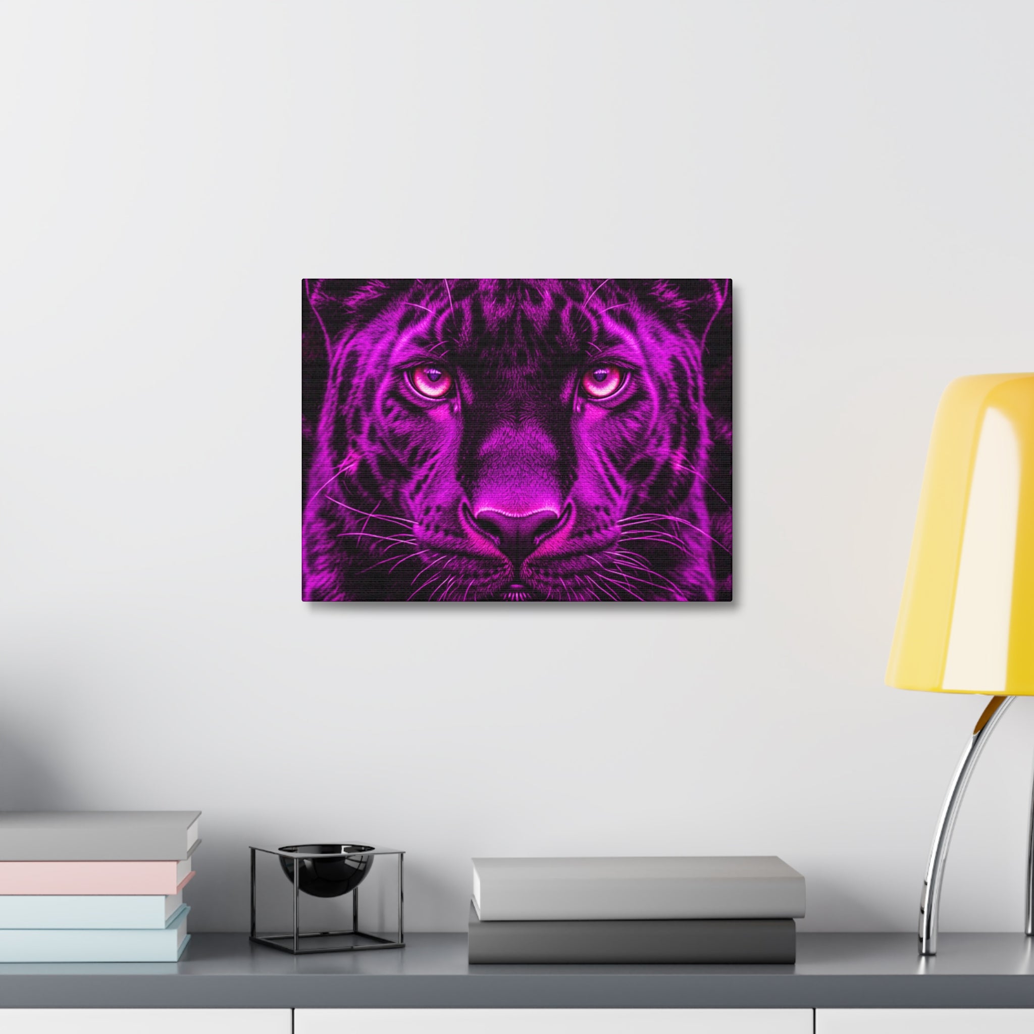 Purple Neon Panther Stretched Canvas – Vibrant Wall Art for Modern Rooms