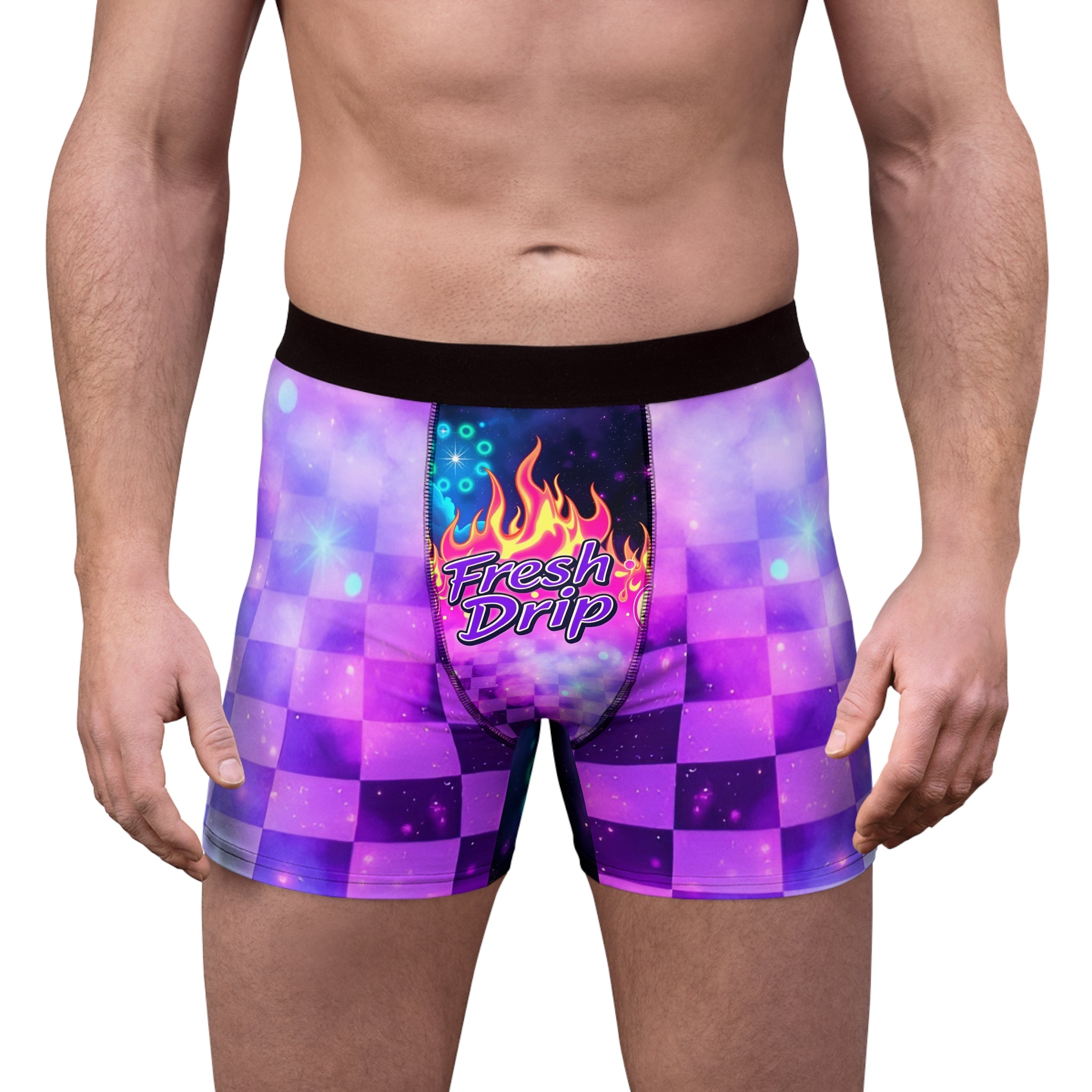 Boxer Briefs — 'Fresh Drip' Neon Flame Checkerboard Men's Boxer Briefs