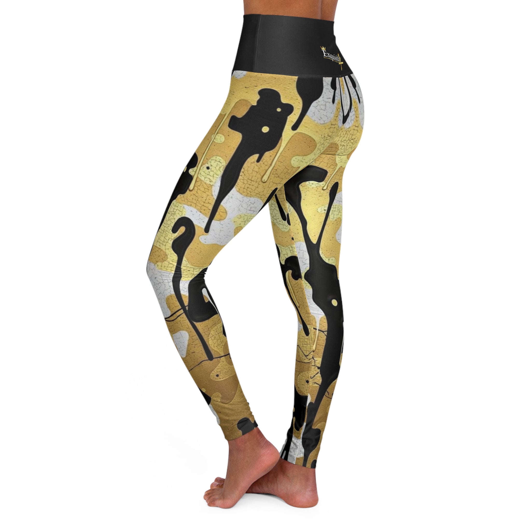 Gold Camo Drip High-Waisted Yoga Leggings