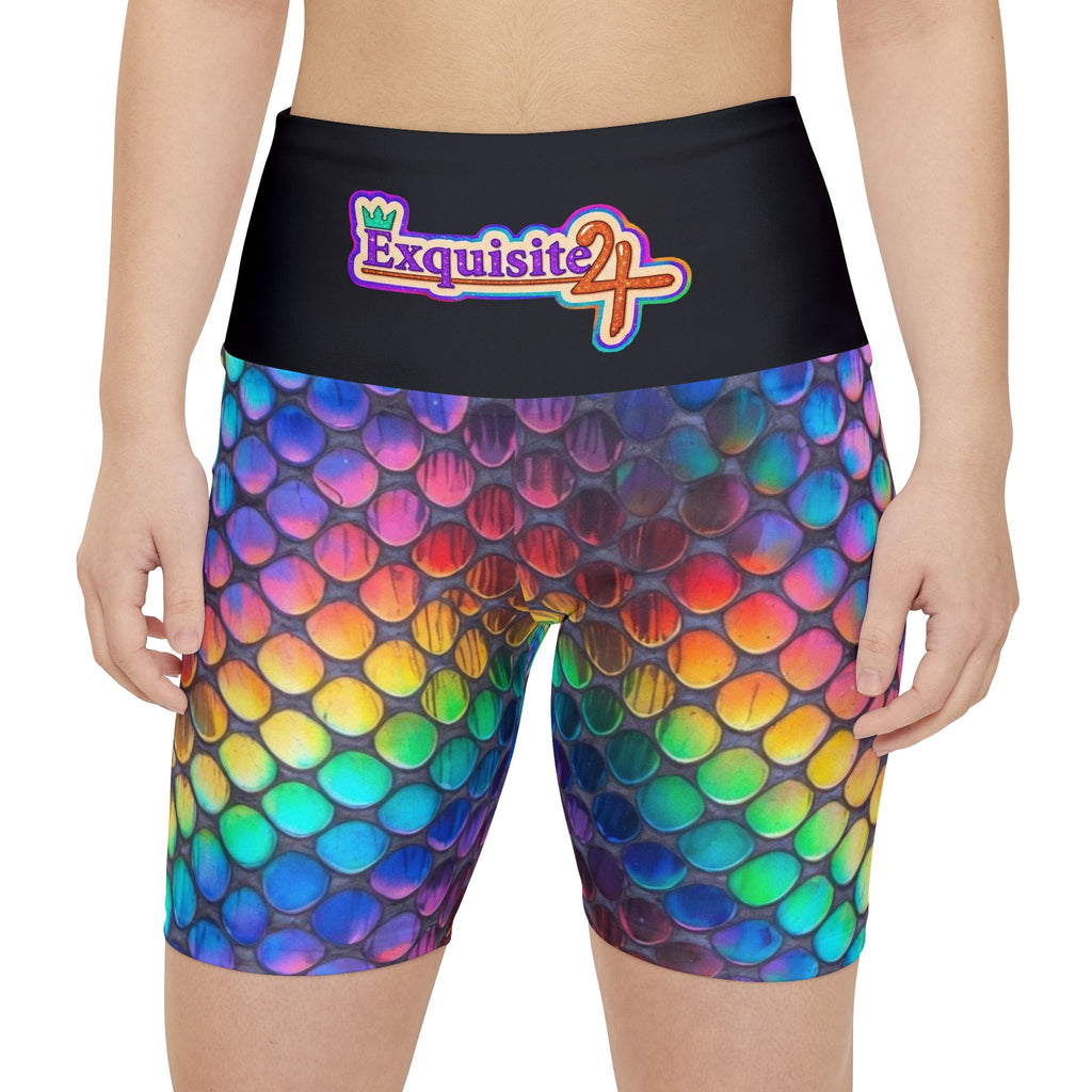 Exquisite 24 Rainbow Scale Women's Workout Shorts — Colorful Mermaid AOP Activewear