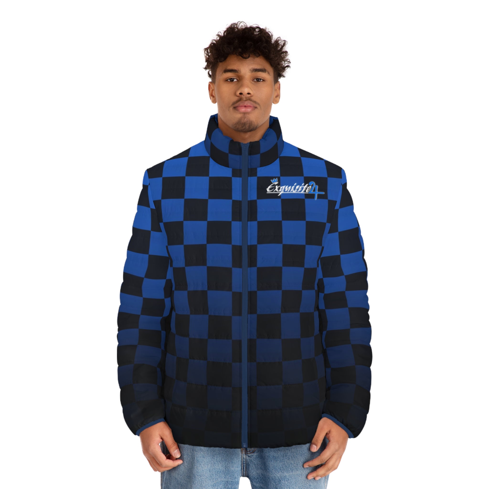 Blue Checkerboard Puffer Jacket