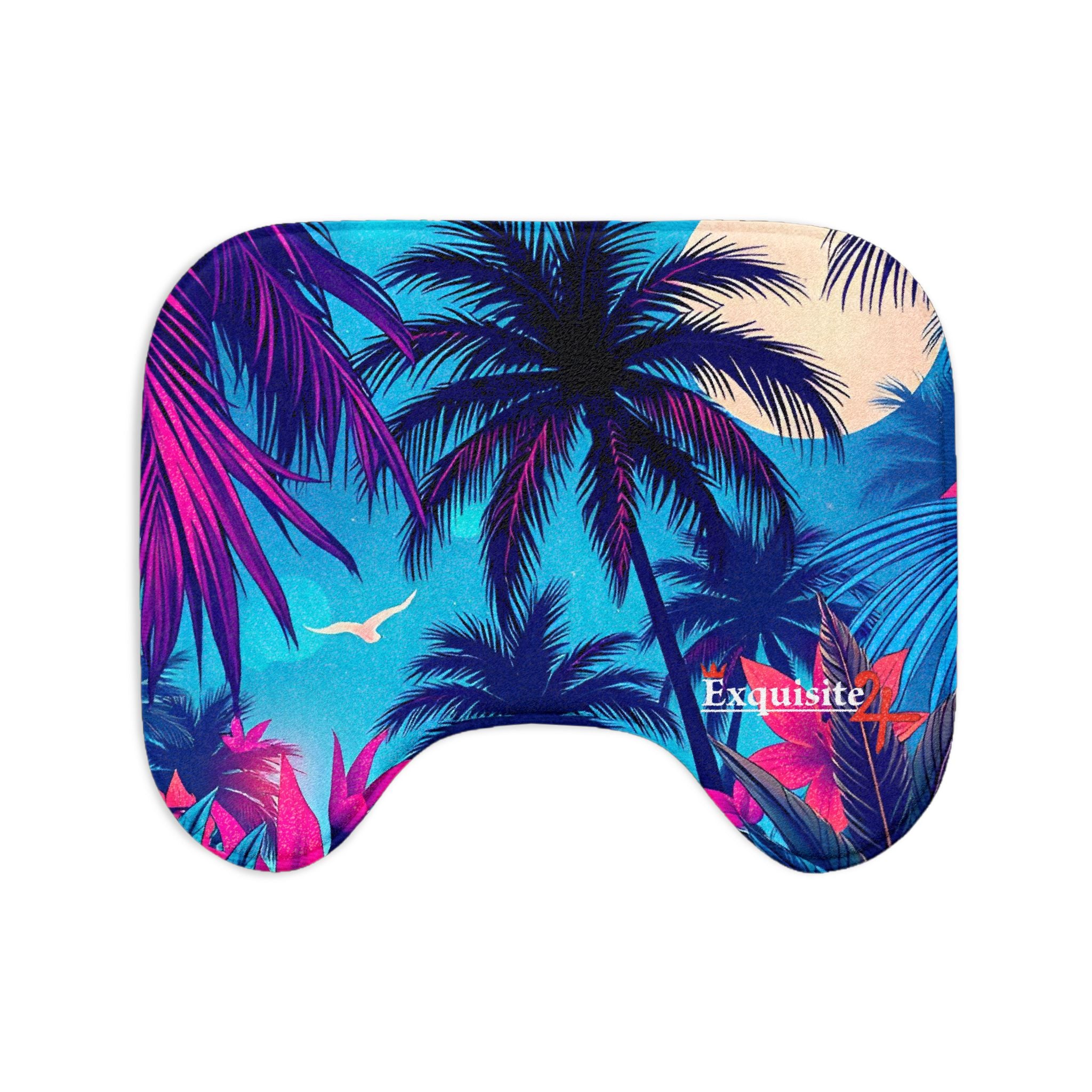 Tropical Palm Bathroom Three-Piece Set - Floral Beach Toilet Lid, Contour Mat & Bath Rug