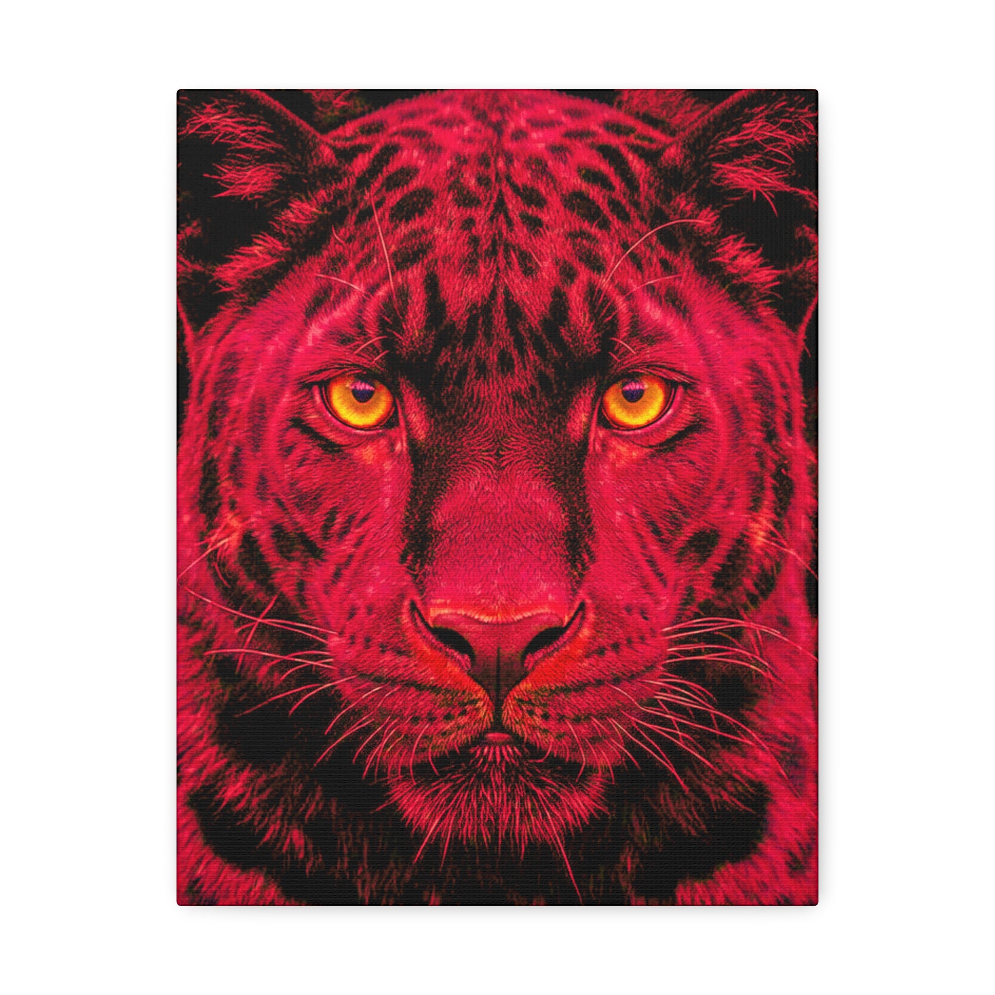 Red Panther Canvas Wall Art — Bold Neon Portrait Stretched Canvas