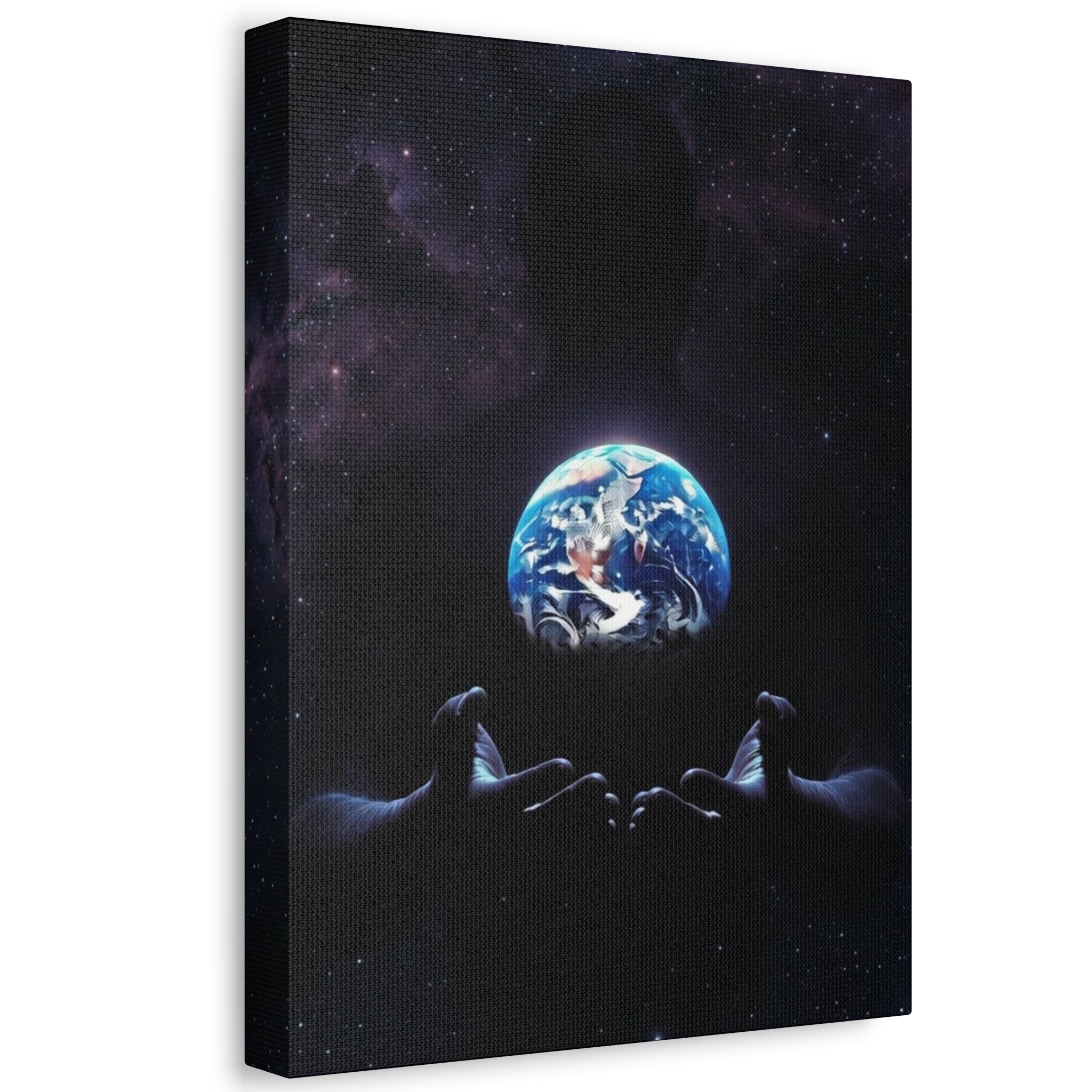 Galaxy Hands Stretched Canvas – Earth in Palm Wall Art