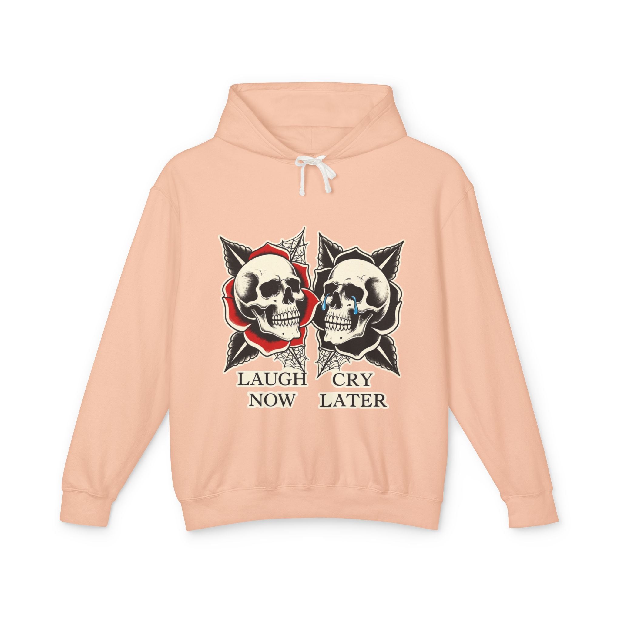 Laugh Now Cry Later Skull Hoodie — Vintage Expressive Skull Hooded Sweatshirt