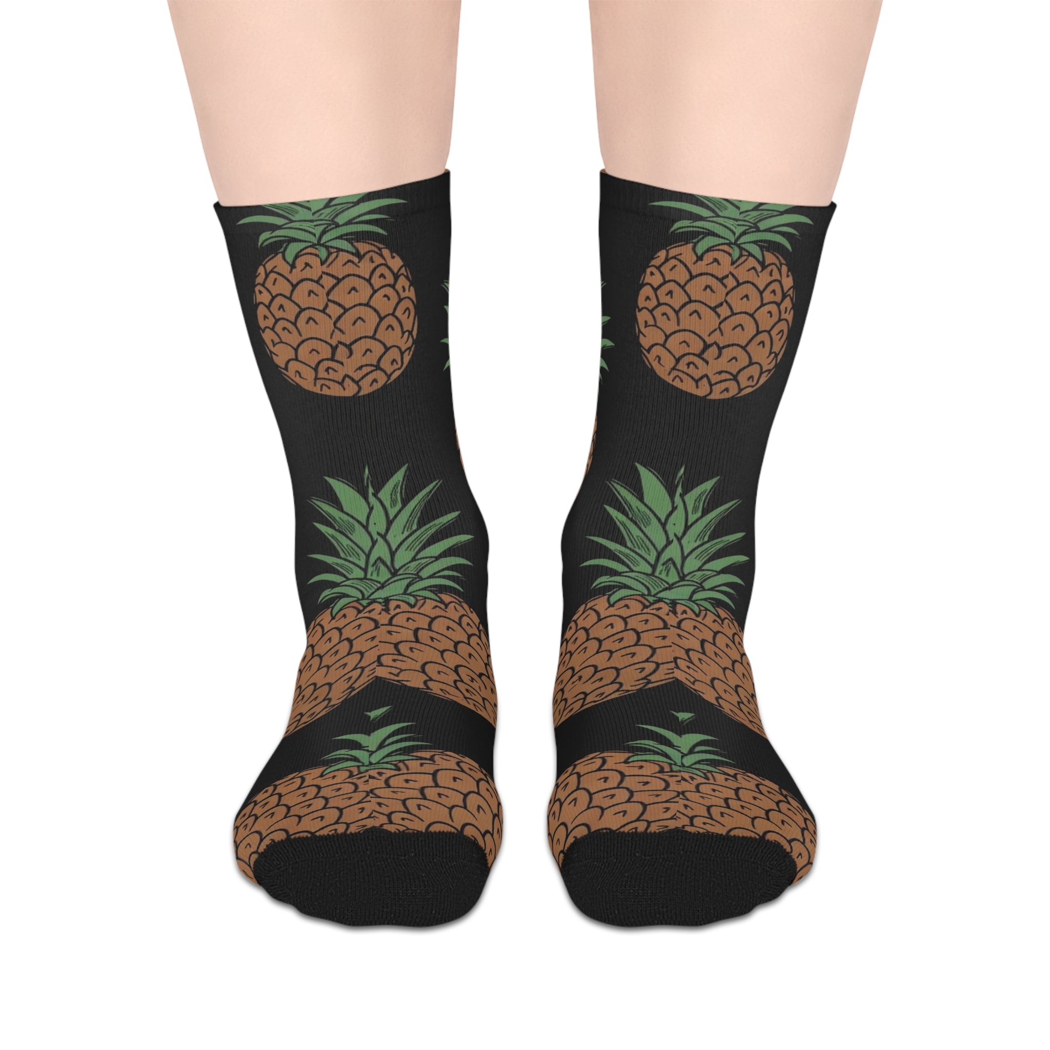 Pineapple Print Mid-Length Socks — Tropical Fruit Pattern Crew Socks