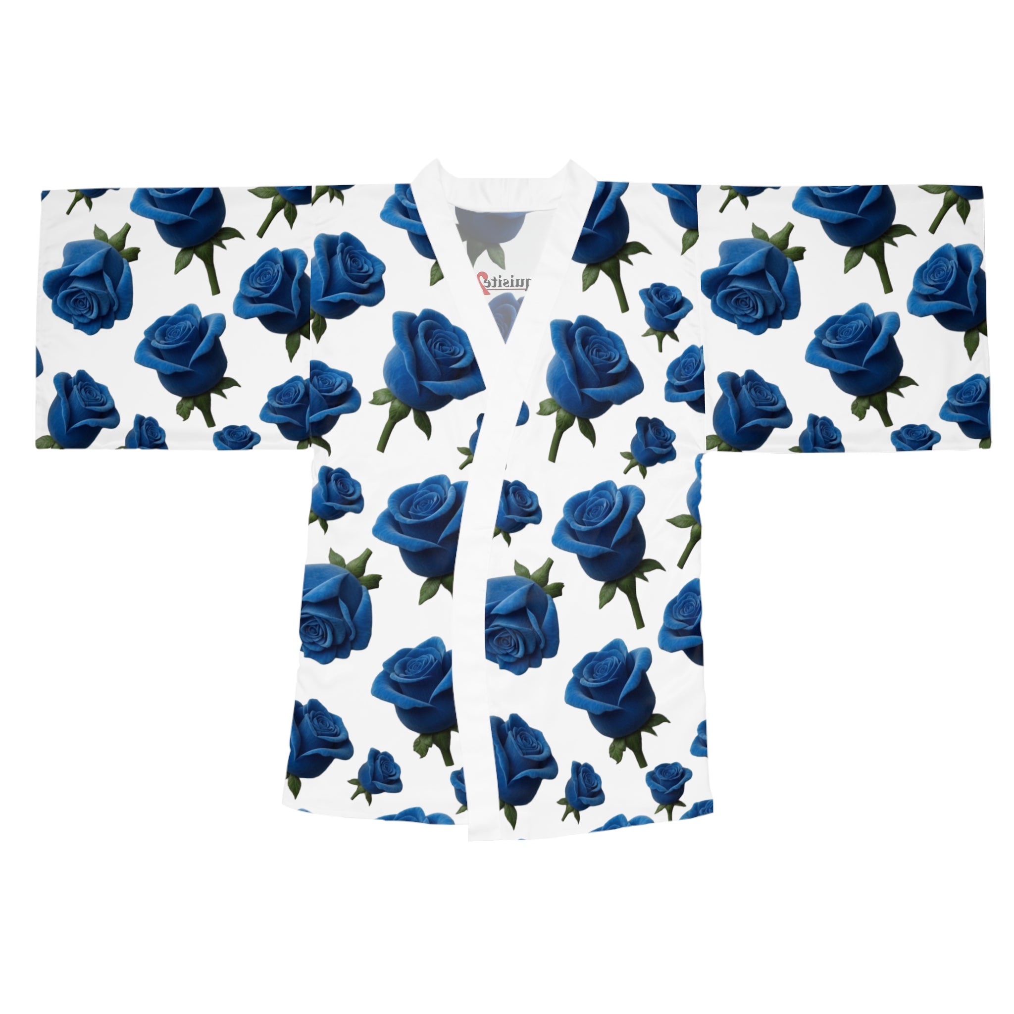 Blue Rose Kimono Robe — Long Sleeve Floral Lounge Wrap