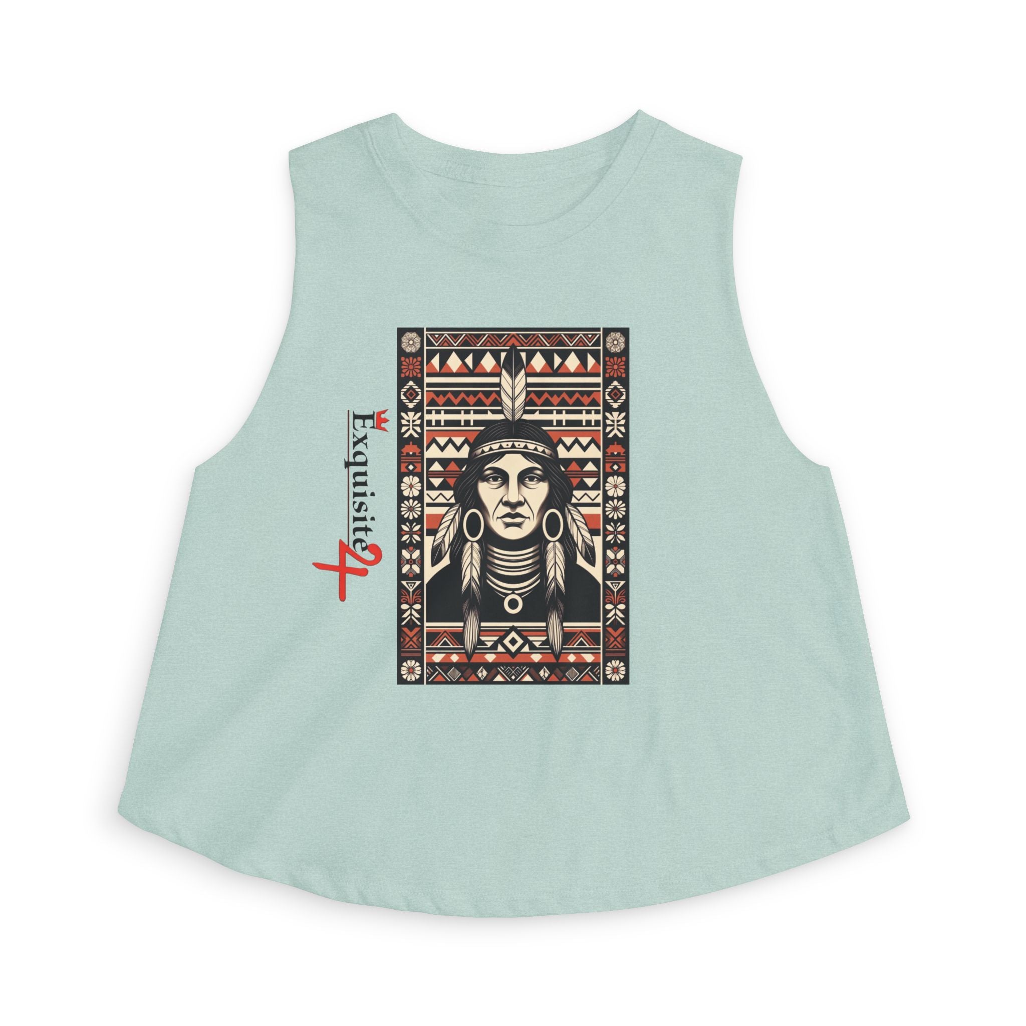 Native Inspired Tribal Portrait Crop Top — Boho Aztec Graphic Women's Tank
