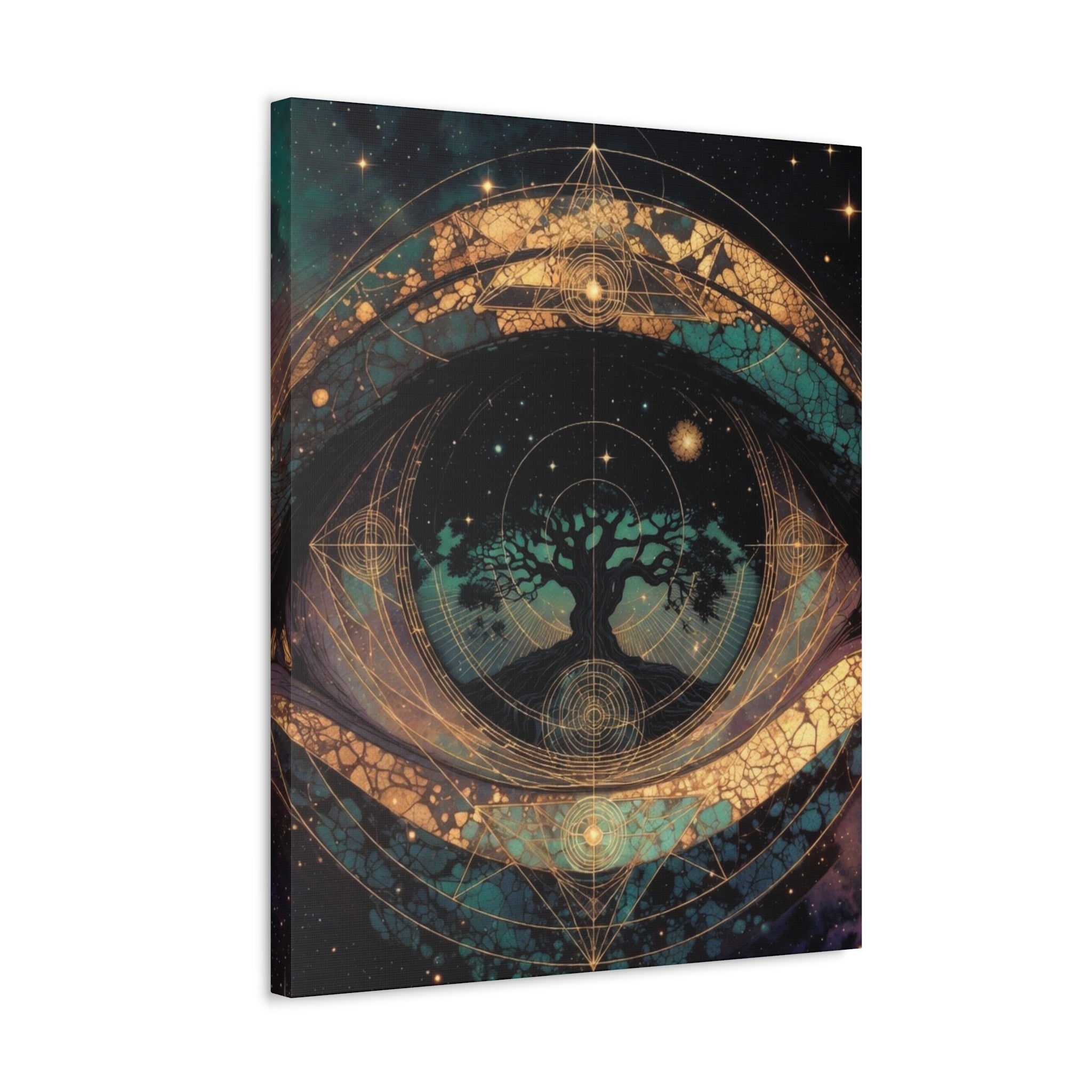 Mystic Tree of Life Stretched Canvas – Spiritual Cosmic Wall Art