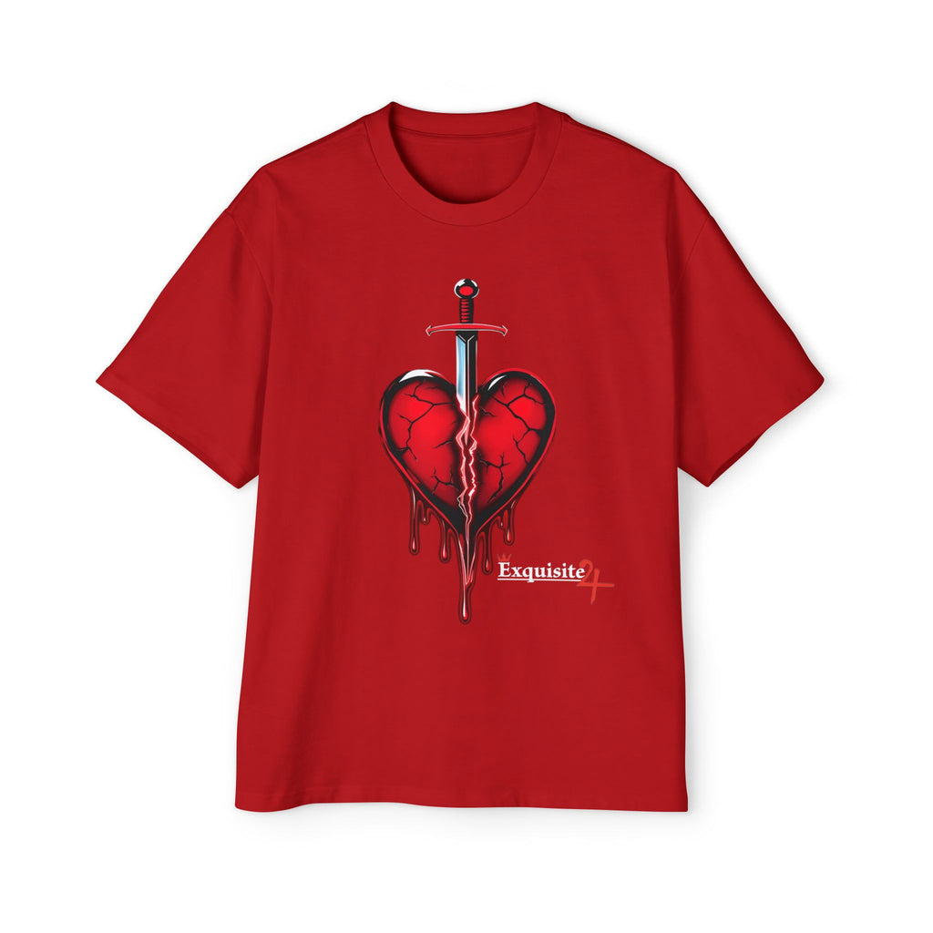 Oversized Graphic Tee — Bleeding Heart with Sword Design