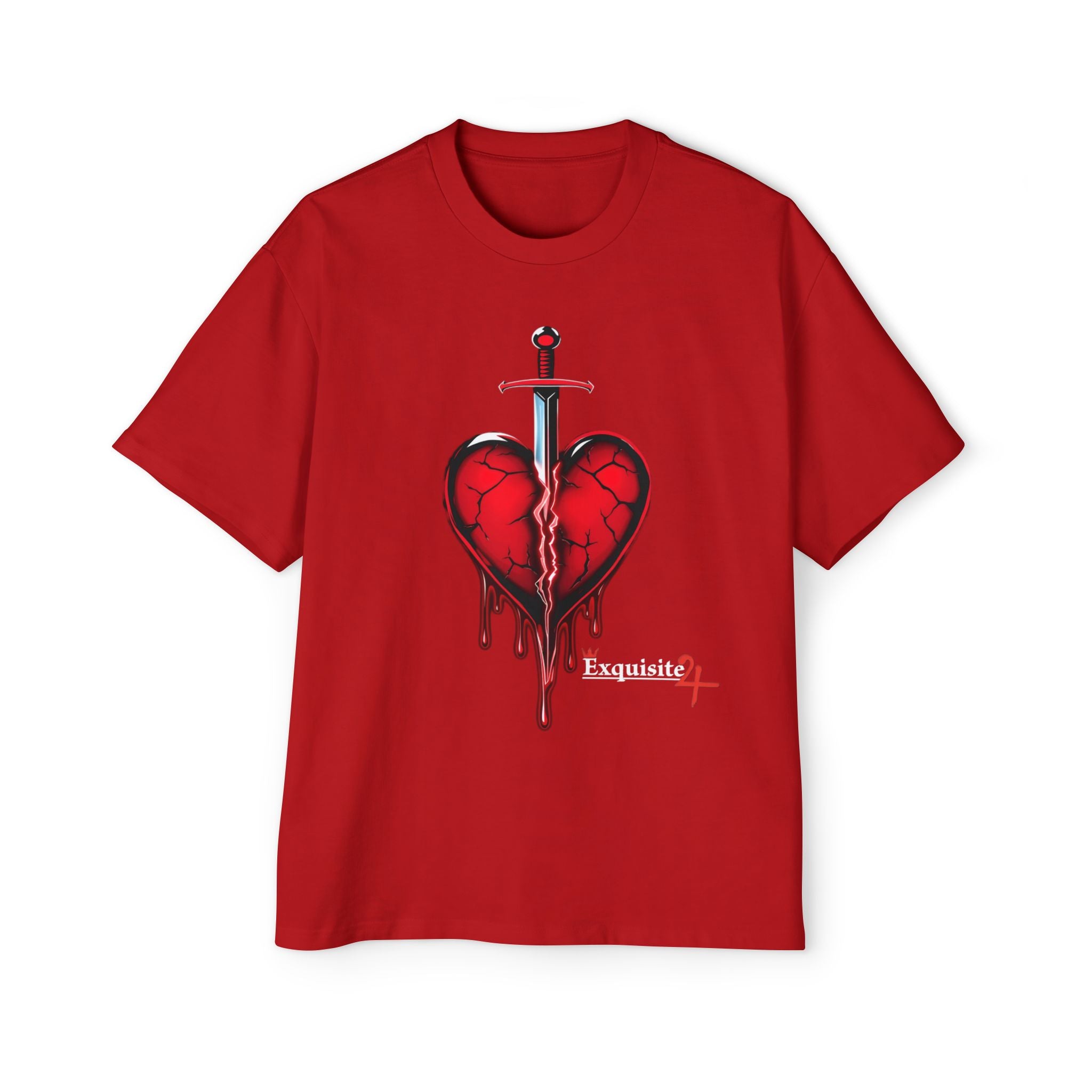 Oversized Graphic Tee — Bleeding Heart with Sword Design