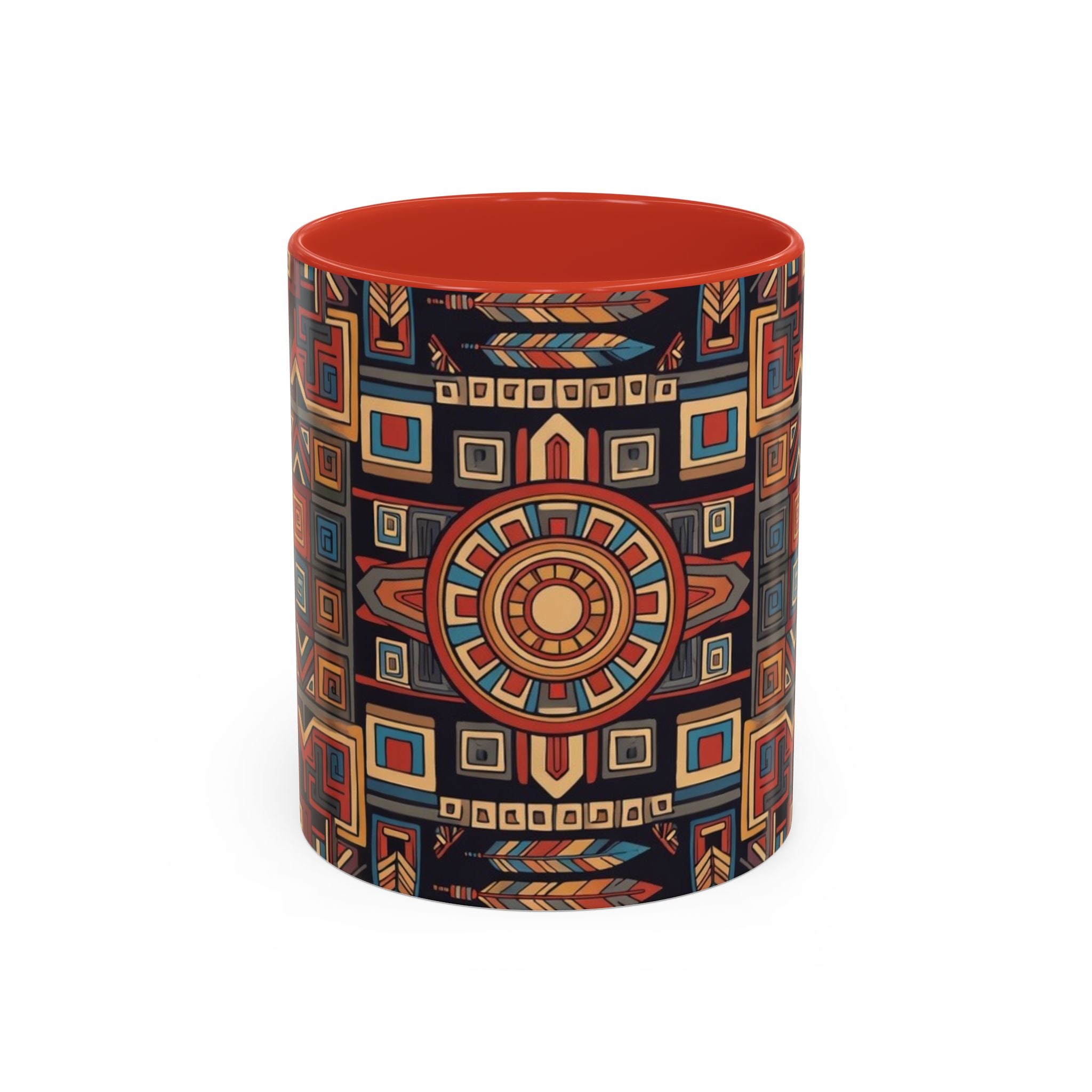 Boho Geometric Accent Mug — Colorful Tribal Pattern Coffee Cup