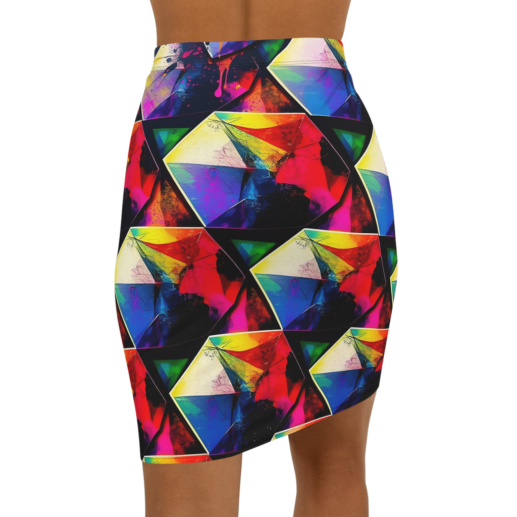 Geometric Prism Rainbow Pencil Skirt — Vibrant Abstract Mid‑Waist Graphic Skirt