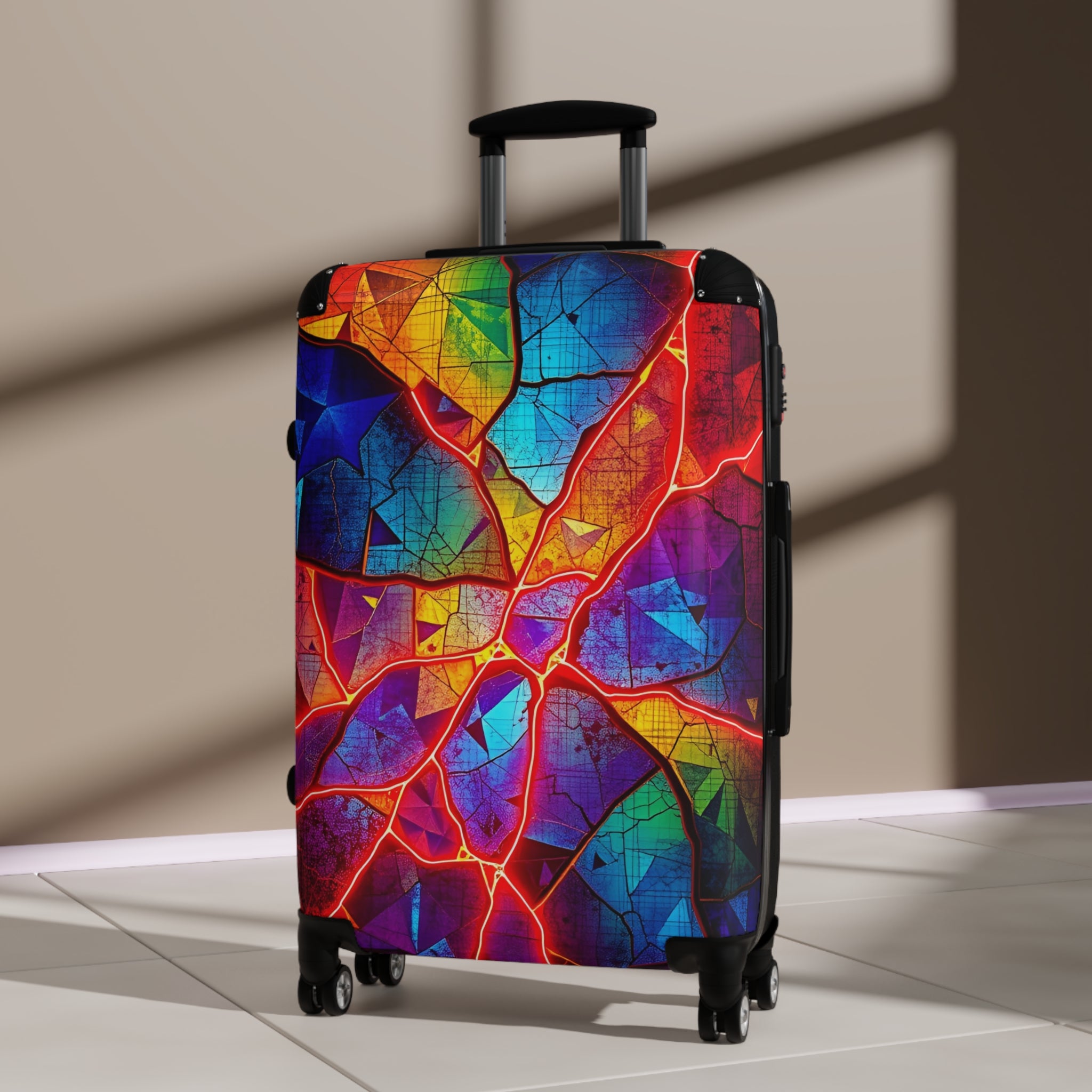Colorful Cracked Glass Carry-On Suitcase — Vibrant Abstract Travel Luggage
