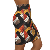 Autumn Snake-Scale Pencil Skirt — Bold Geometric Fall Print