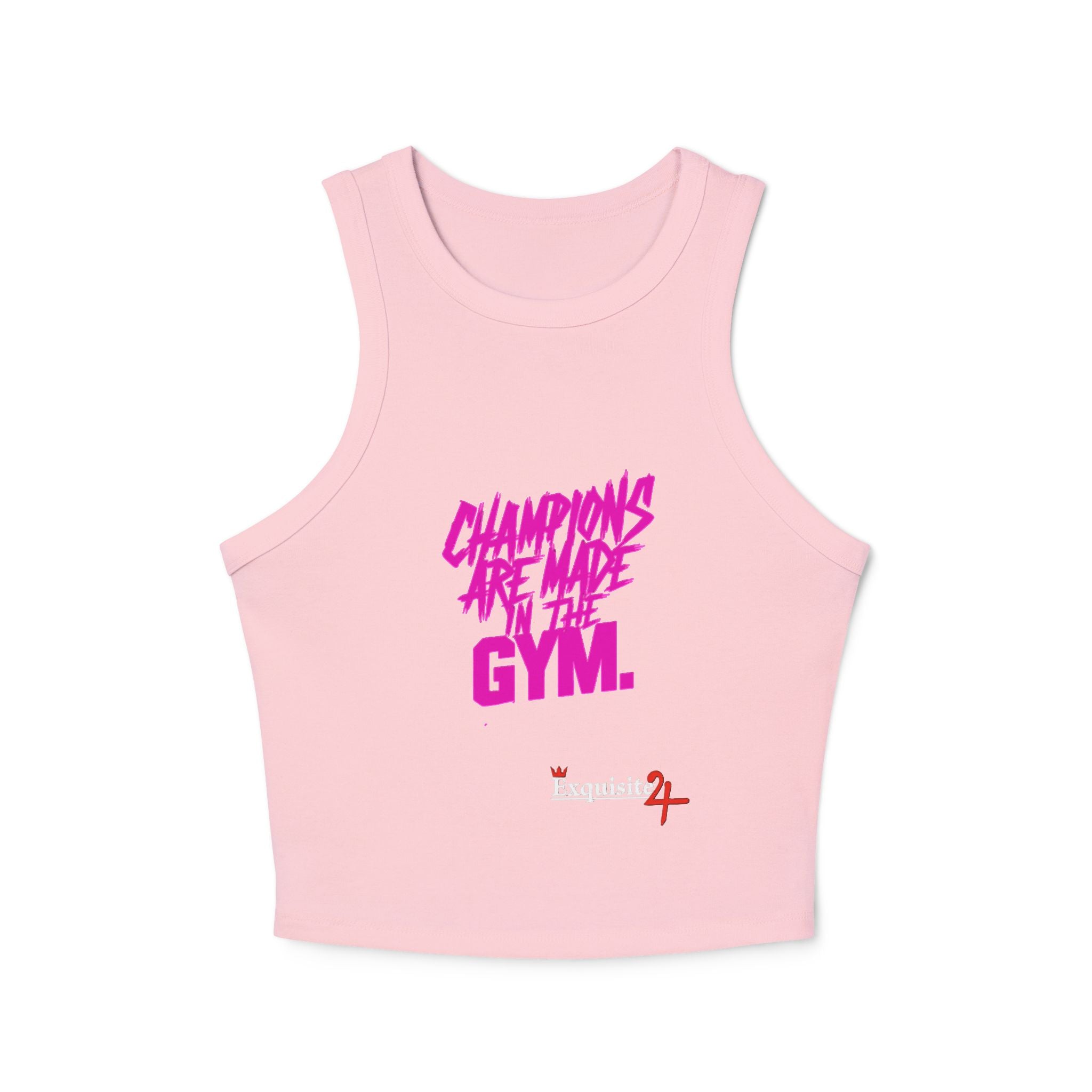 Racer Tank - '"Champions Are Made In The Gym" Pink Graphic Crop