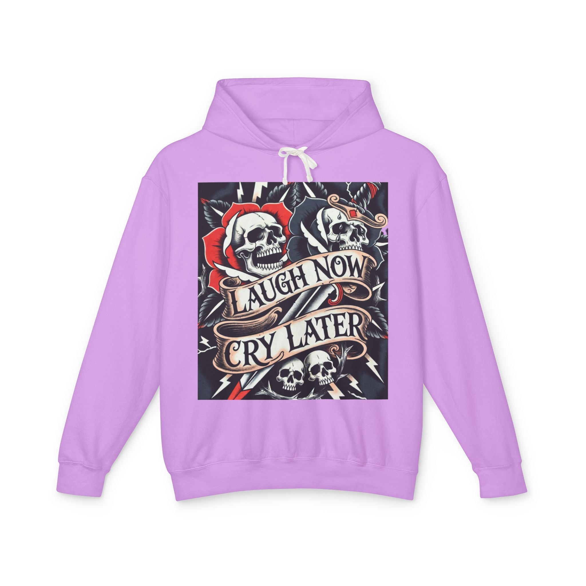 Laugh Now Cry Later Skull Hoodie — Vintage Rose Graphic