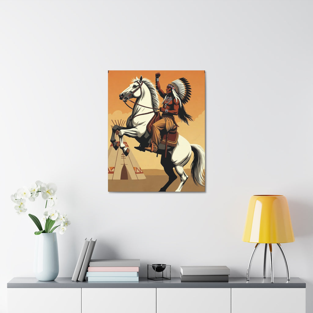Aboriginal American Warrior on Horse — Stretched Canvas Wall Art