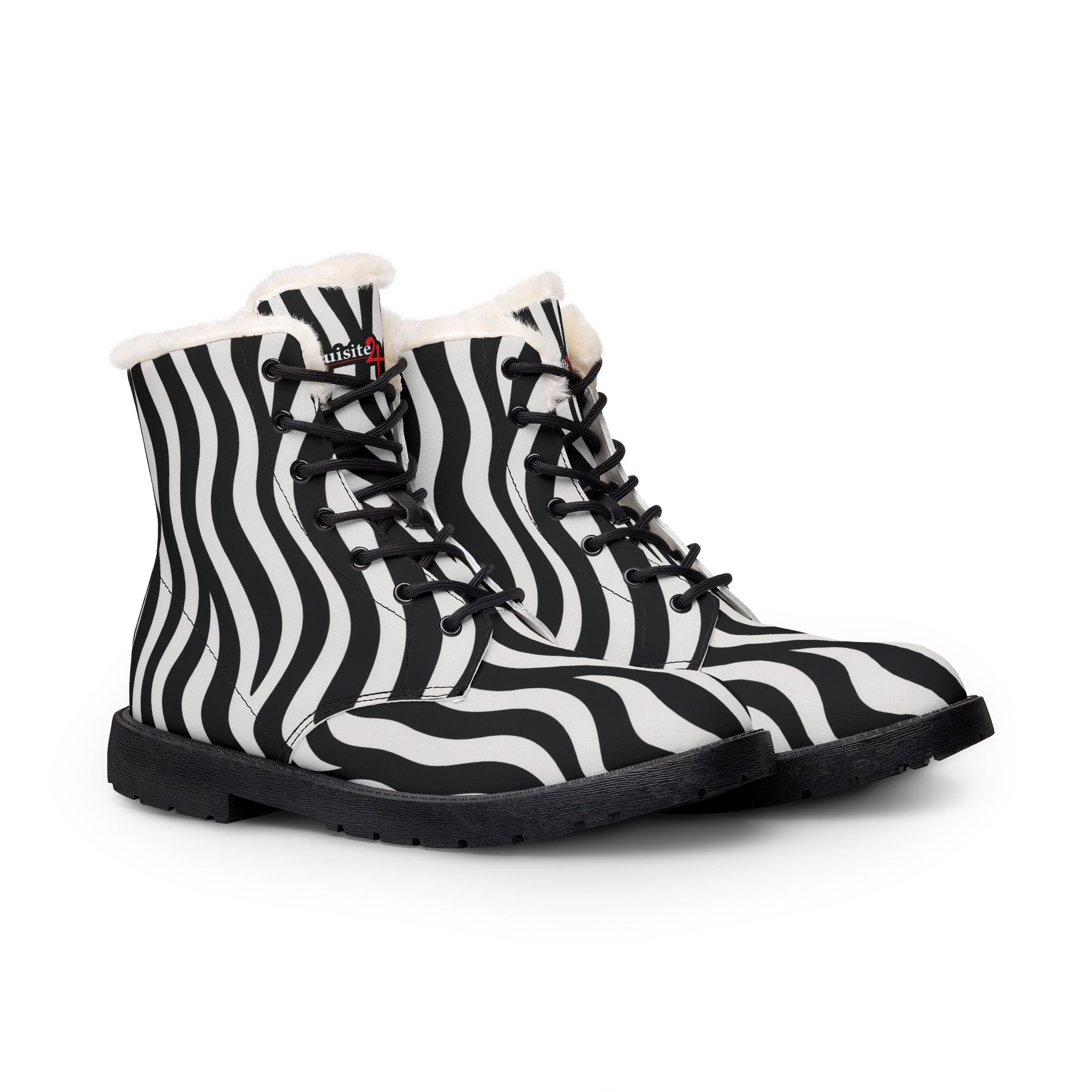Women's Zebra Stripe Fur-Lined Leather Boots