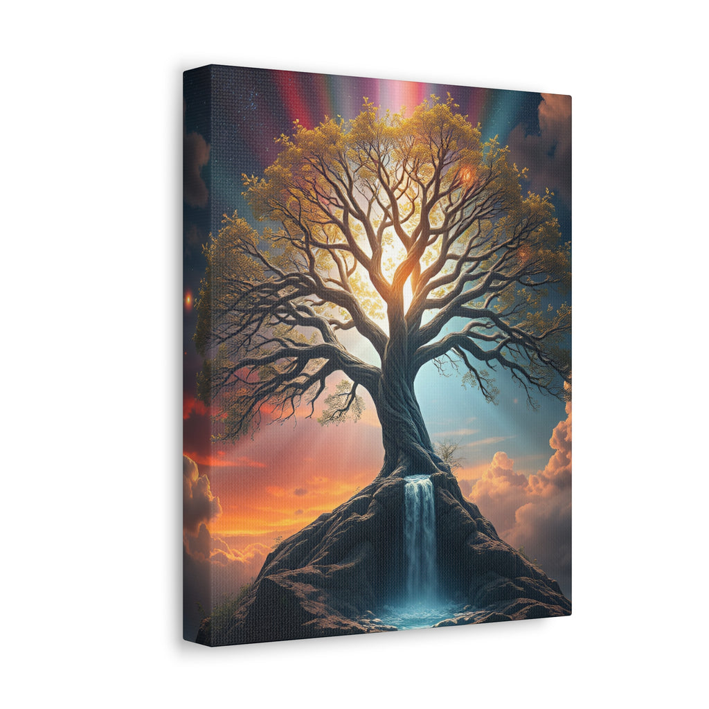 Tree of Light Stretched Canvas Wall Art – Inspirational Fantasy Landscape