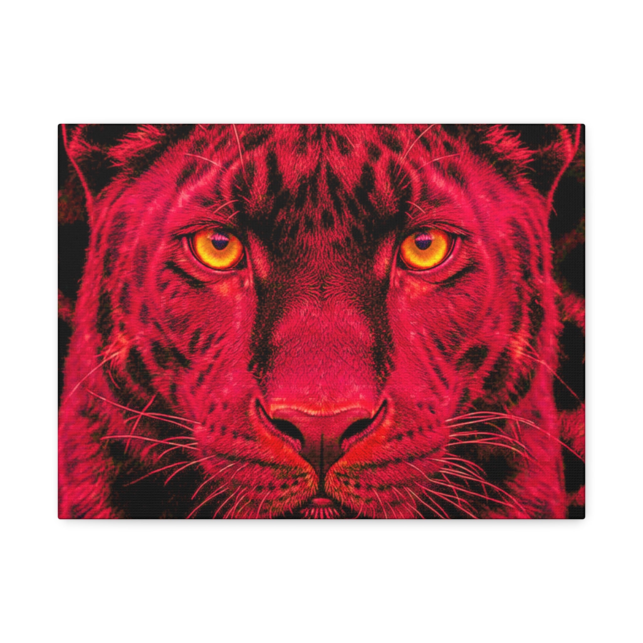 Red Panther Canvas Wall Art — Bold Neon Portrait Stretched Canvas