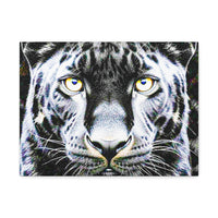 Leopard Portrait Stretched Canvas — Snow Leopard Wall Art with Yellow Eyes