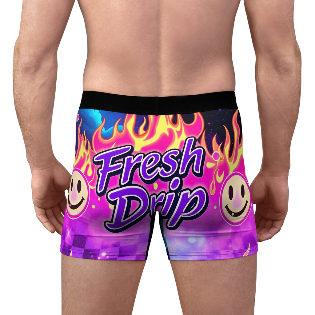 Boxer Briefs — 'Fresh Drip' Neon Flame Checkerboard Men's Boxer Briefs