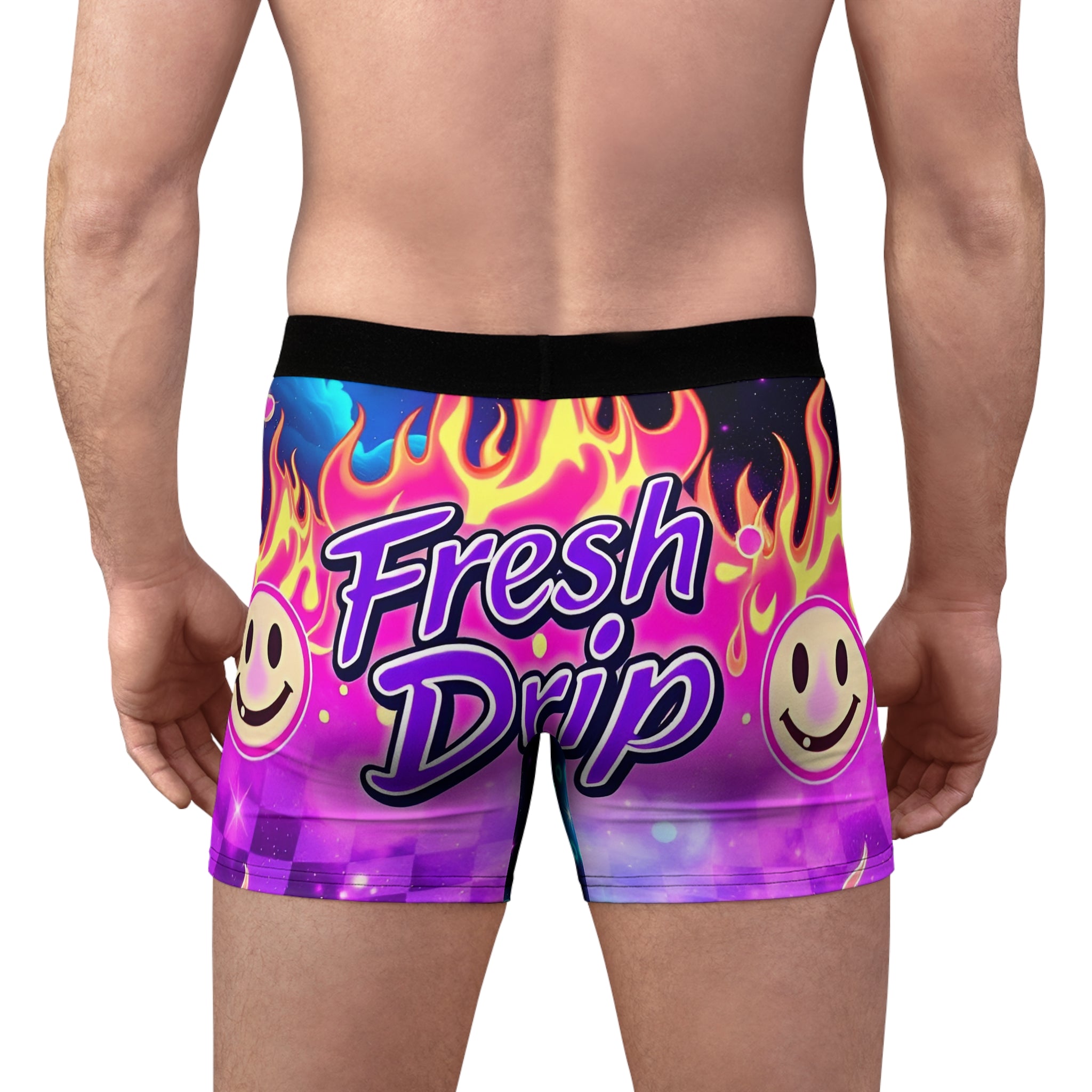 Boxer Briefs — 'Fresh Drip' Neon Flame Checkerboard Men's Boxer Briefs