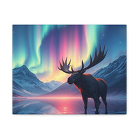 Aurora Moose Stretched Canvas – Northern Lights Landscape Wall Art