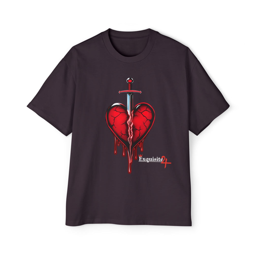 Oversized Graphic Tee — Bleeding Heart with Sword Design