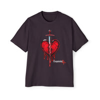 Oversized Graphic Tee — Bleeding Heart with Sword Design